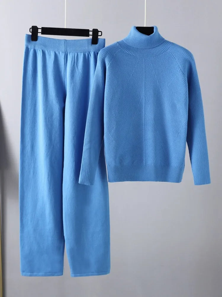 Conjunto Lounge de Punto con Cuello Alto y Pantalones Holgados para Comodidad Diaria 7