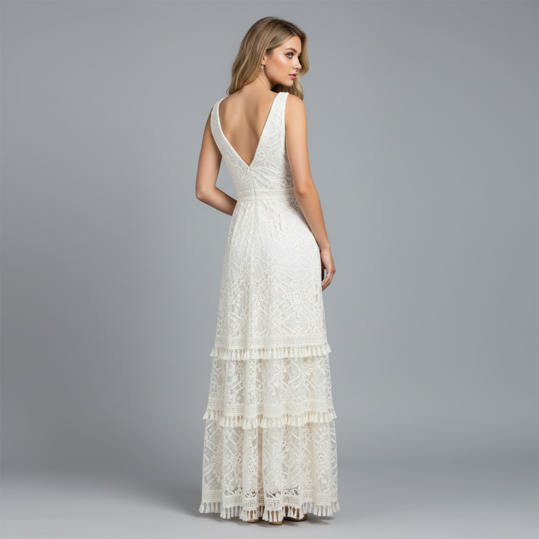 Lucía | Vestido Largo Elegante de Encaje con Escote en V para Mujer 2