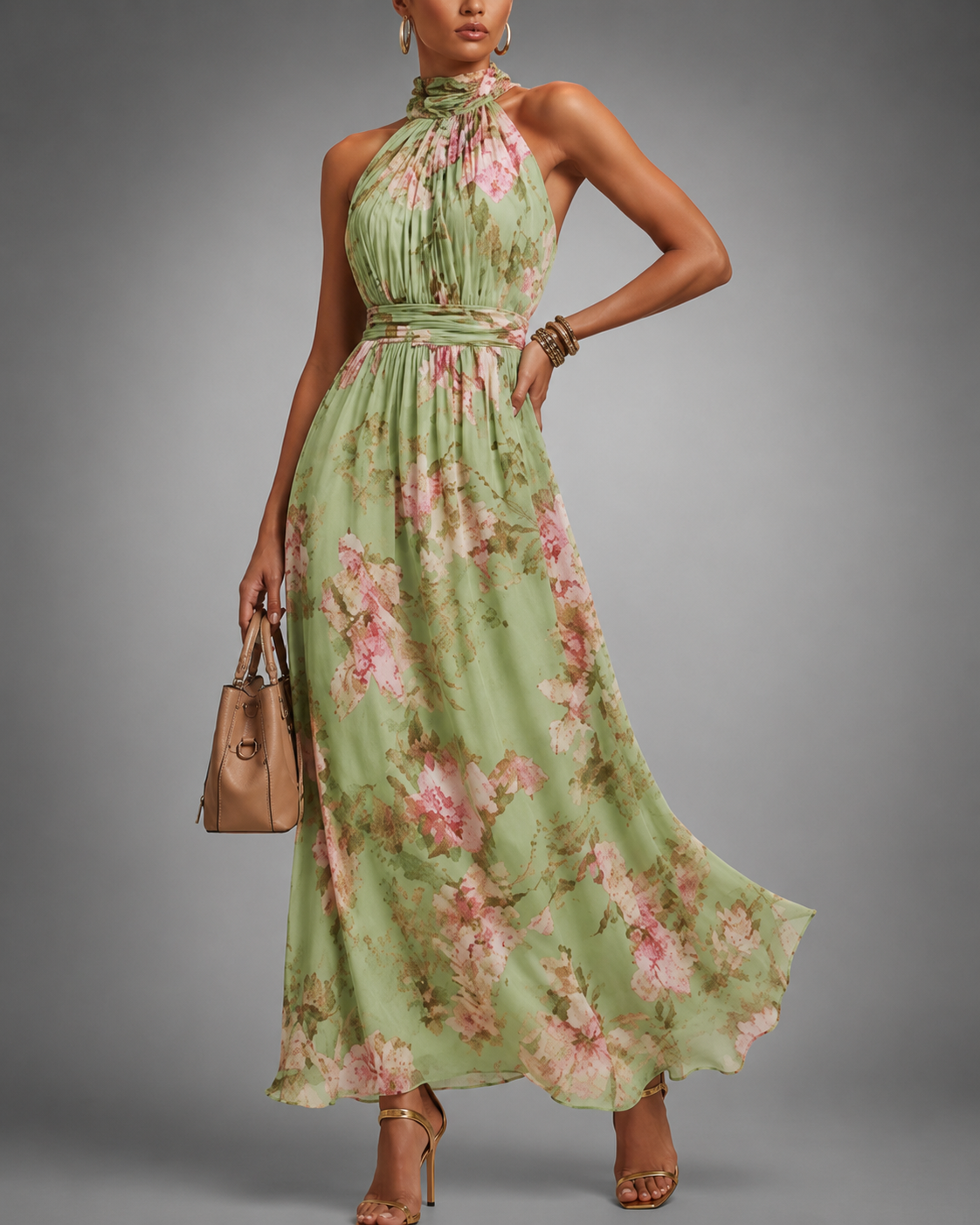 Lucía | Vestido Largo Floral Elegante con Cuello Halter para Mujer 3