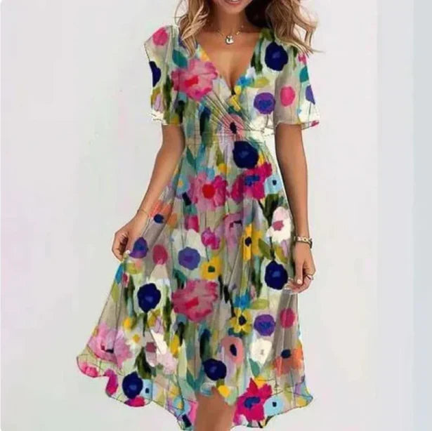 Lucía | Vestido Midi Floral de Gasa con Cuello en V para Mujer 3