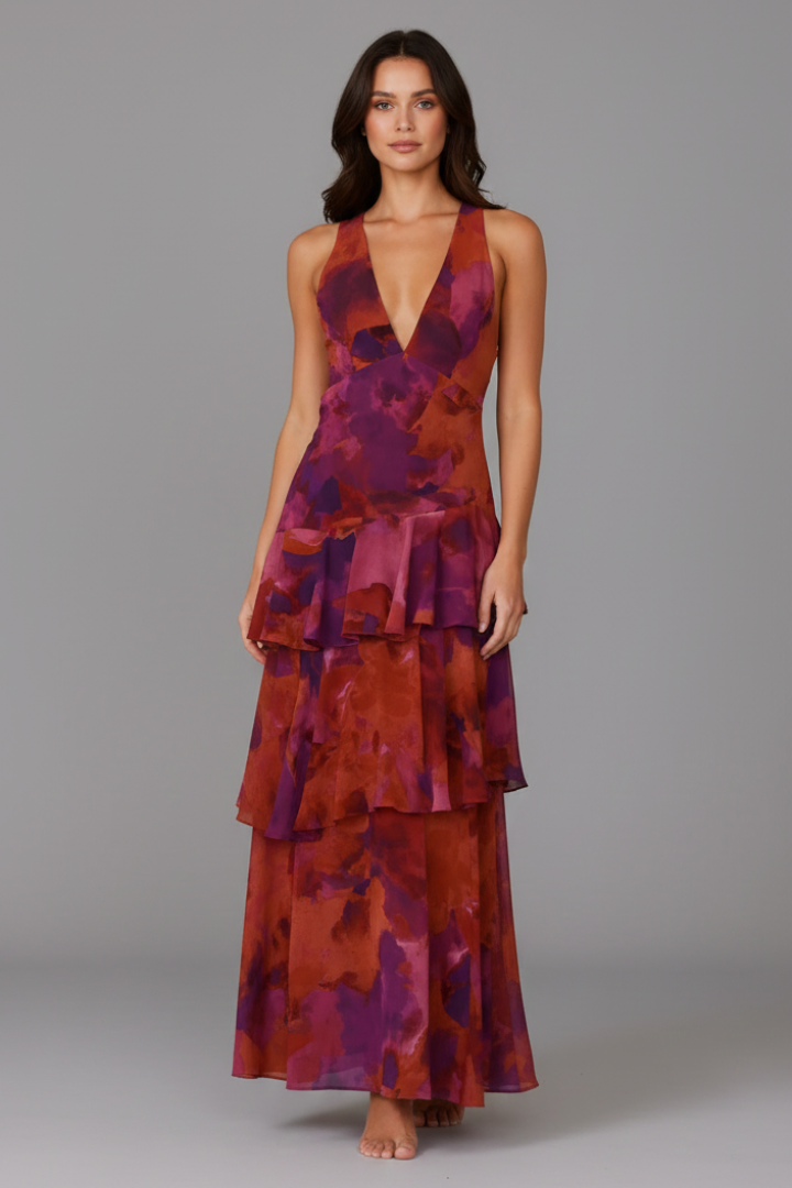 Sofía | Vestido Largo con Falda Escalonada y Cuello en V para Mujer Verano 5