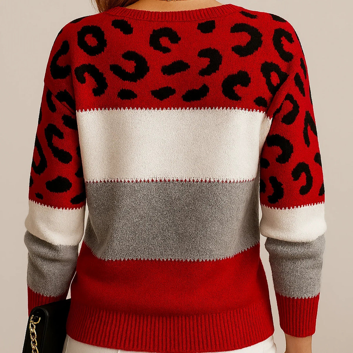 Suéter de Punto Color Block con Estampado de Leopardo y Diseño Moderno | Comodidad y Estilo para Cualquier Ocasión 7