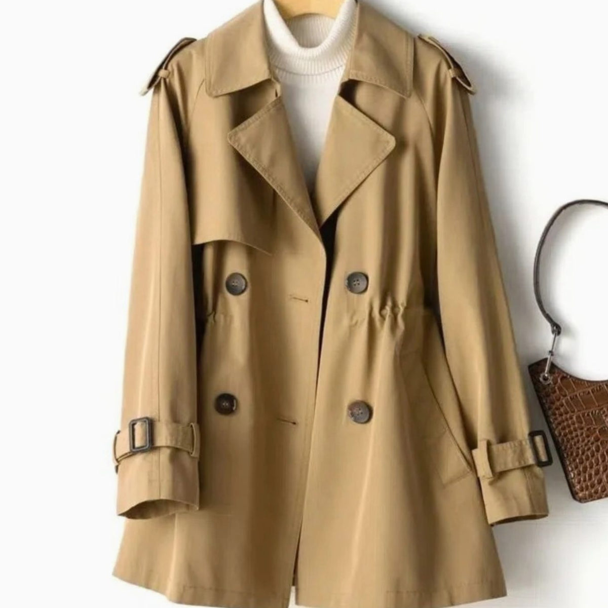 Gabardina de largo medio combinada con vaqueros para un look casual