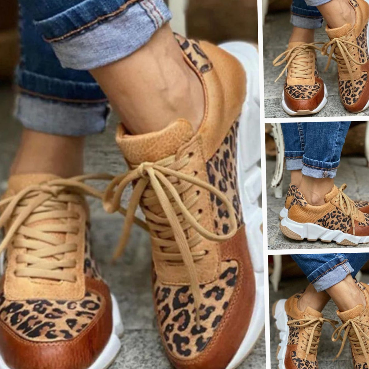 Zapatillas chunky con paneles símil piel tostada y suela gruesa blanca