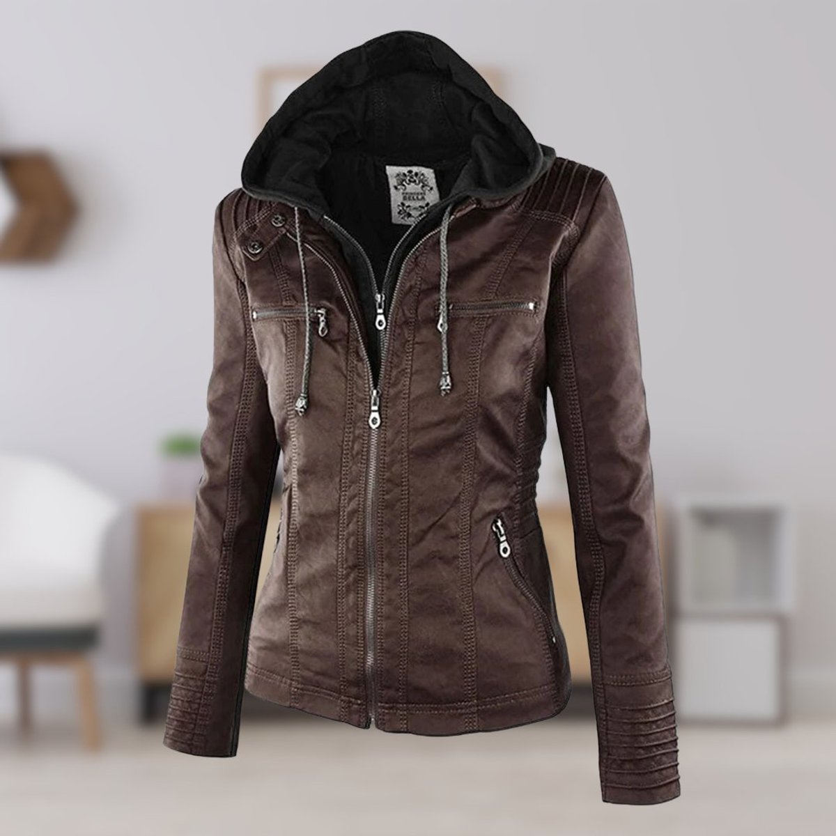 Chaqueta moto mujer, vista completa del diseño