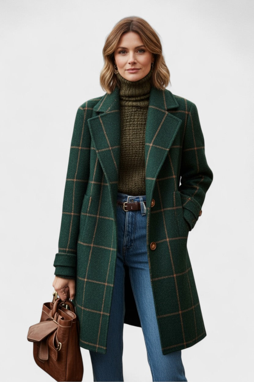 Abrigo Clásico de Lana a Cuadros | Diseño Entallado y Tejido Cálido para Elegancia Diaria 0