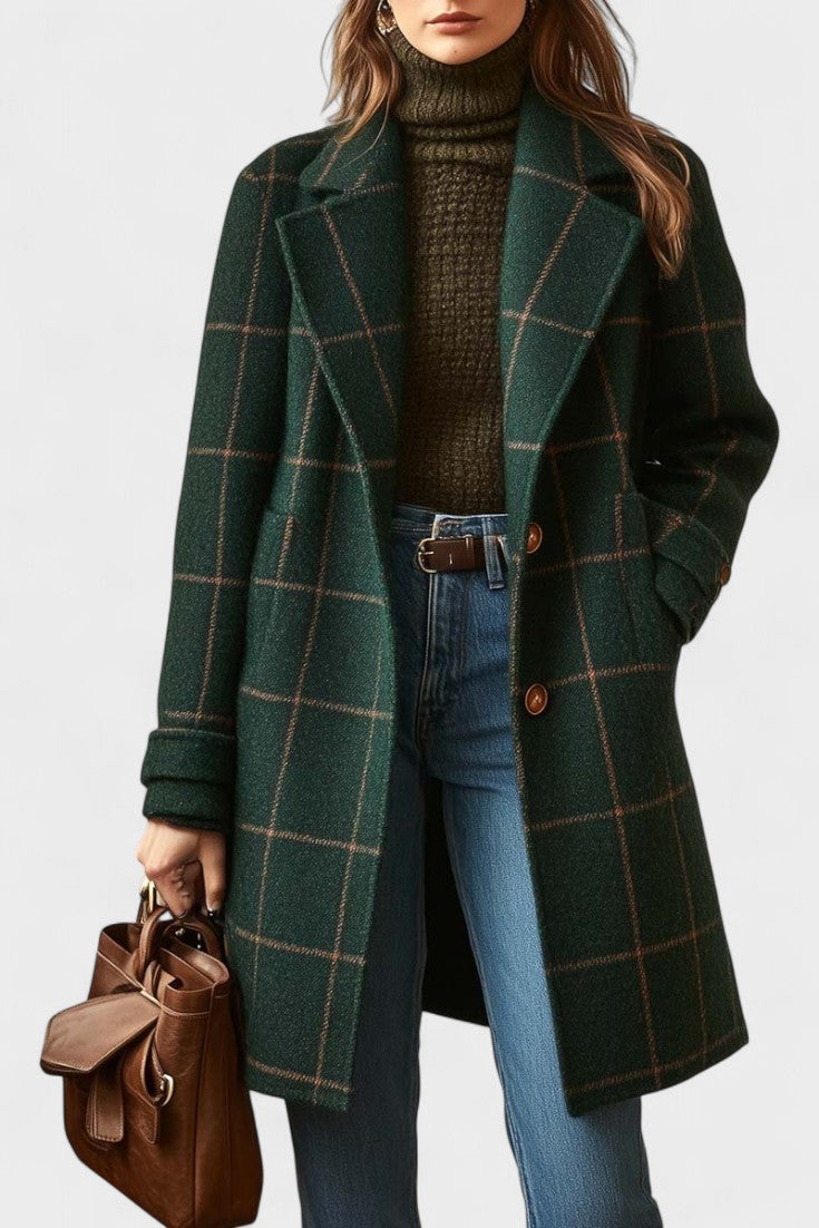 Abrigo Clásico de Lana a Cuadros | Diseño Entallado y Tejido Cálido para Elegancia Diaria 1