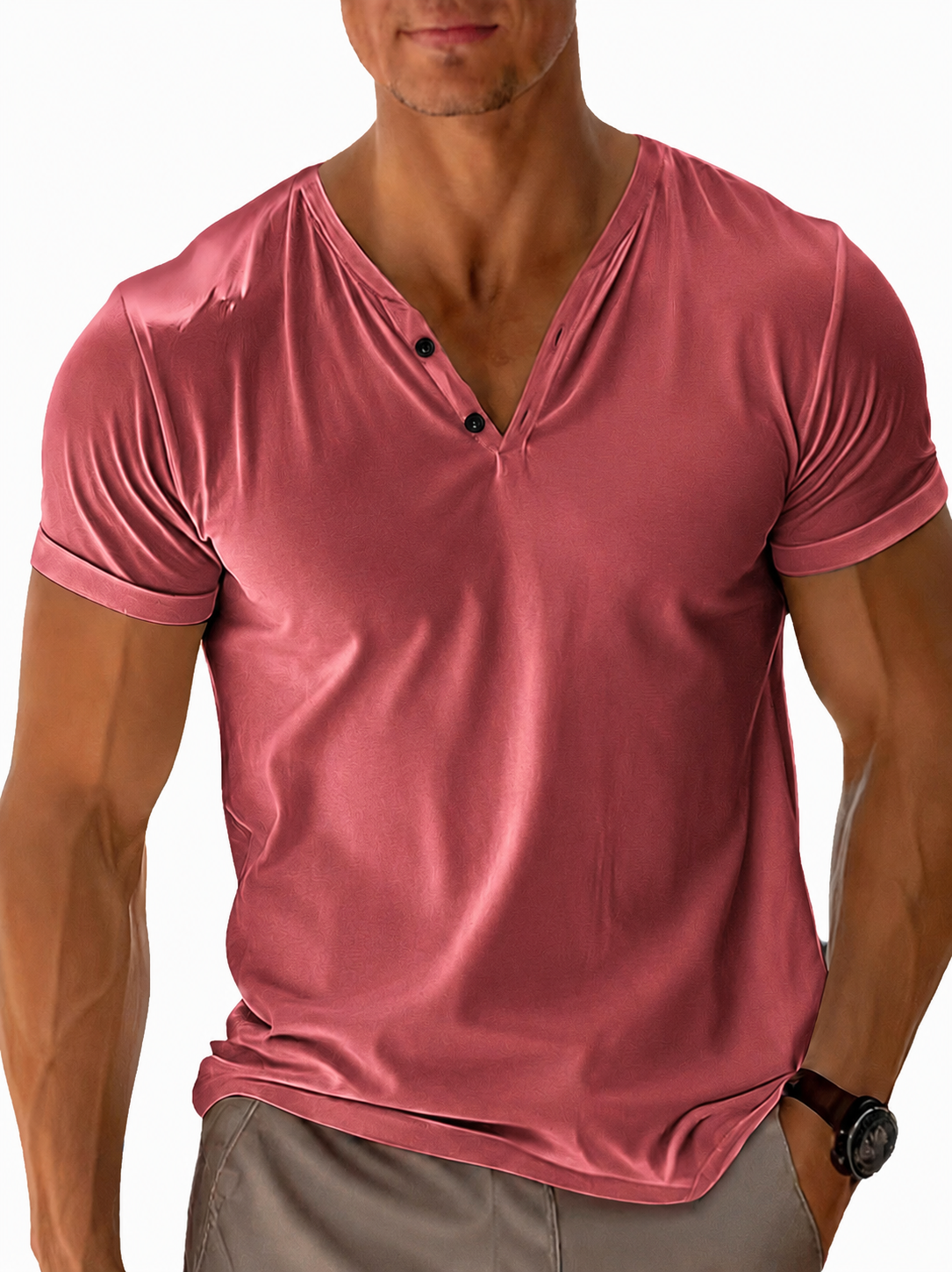 Andrés | Camisa Henley de Manga Corta para Hombre en Algodón Suave 8