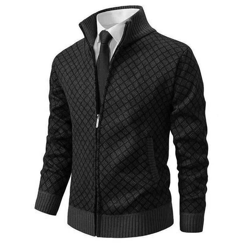 Andrés | Cárdigan de Punto con Cremallera y Cuadros para Hombre en Otoño e Invierno 0
