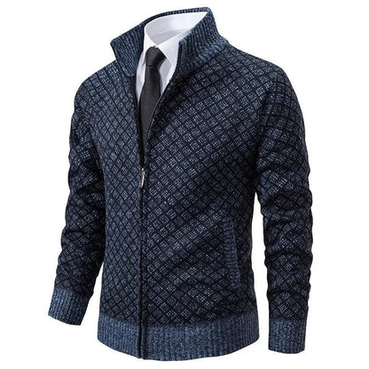Andrés | Cárdigan de Punto con Cremallera y Cuadros para Hombre en Otoño e Invierno 4