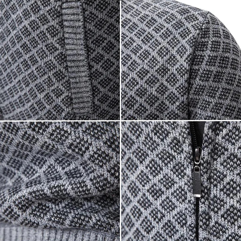 Andrés | Cárdigan de Punto con Cremallera y Cuadros para Hombre en Otoño e Invierno 5
