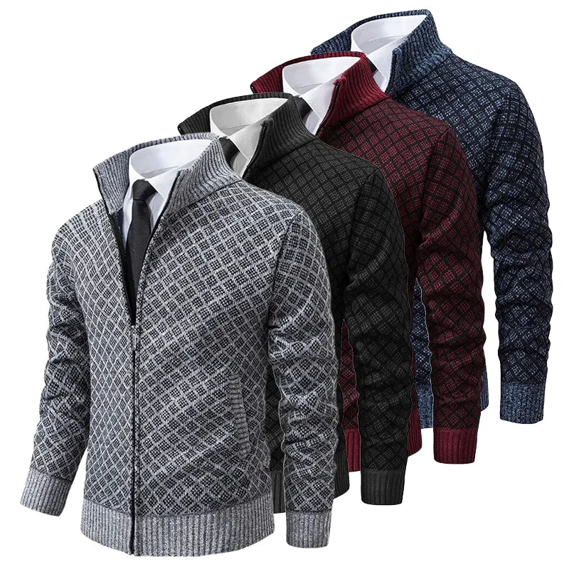 Andrés | Cárdigan de Punto con Cremallera y Cuadros para Hombre en Otoño e Invierno 6