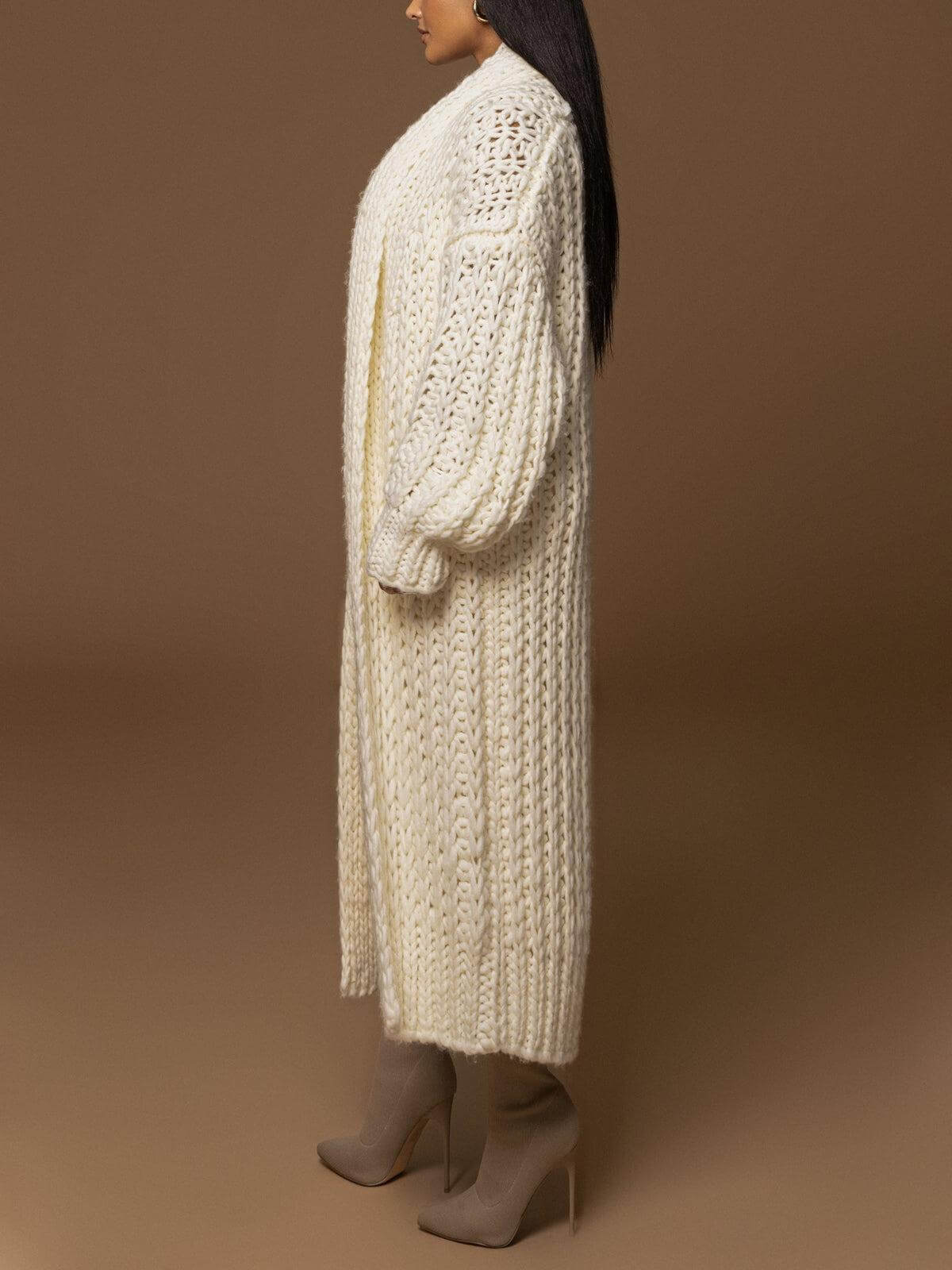 Cárdigan Largo de Punto Grueso con Diseño Abierto | Elegante y Acogedor para Otoño e Invierno 5