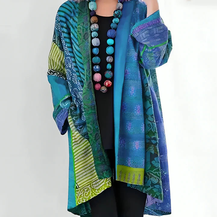 Cárdigan Mujer Largo Estilo Kimono con Diseño de Patchwork Artístico | Versátil y Cómodo para Todo Ocasión 0
