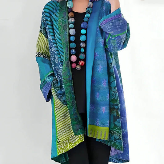 Cárdigan Mujer Largo Estilo Kimono con Diseño de Patchwork Artístico | Versátil y Cómodo para Todo Ocasión 0