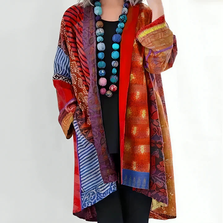 Cárdigan Mujer Largo Estilo Kimono con Diseño de Patchwork Artístico | Versátil y Cómodo para Todo Ocasión 2