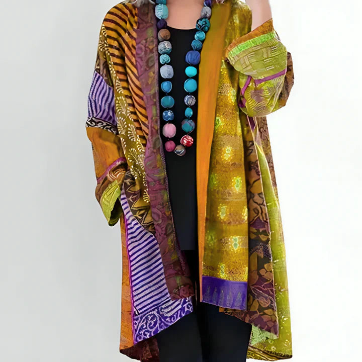 Cárdigan Mujer Largo Estilo Kimono con Diseño de Patchwork Artístico | Versátil y Cómodo para Todo Ocasión 4