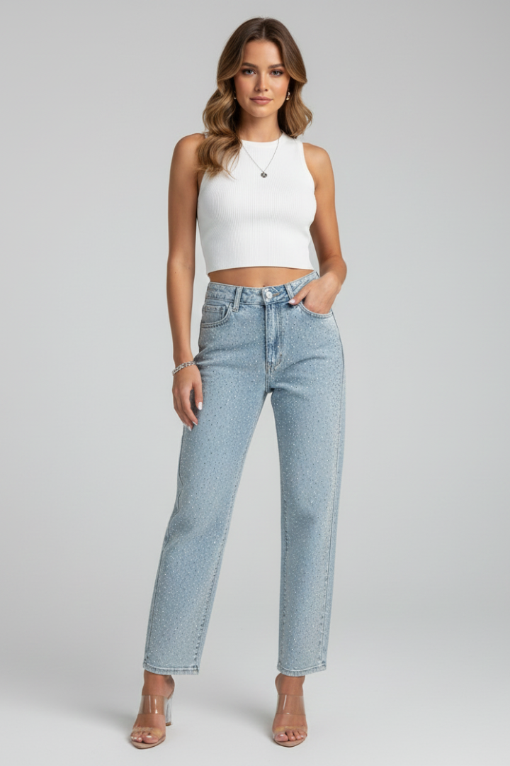Catalina | Jeans Brillantes de Cintura Alta para Mujer 0