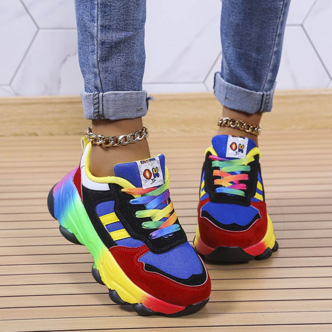 Cecilia | Zapatillas Colorblock con Suela Arcoíris para Mujer 1