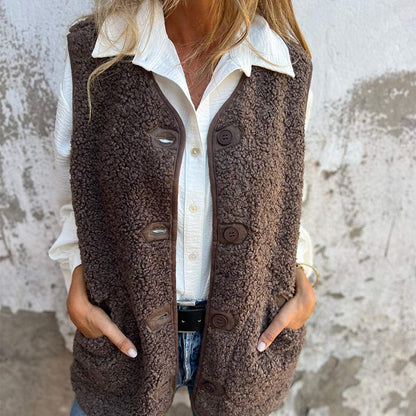 Clara | Chaleco Largo de Forro Polar para Mujer con Botones y Bolsillos 1