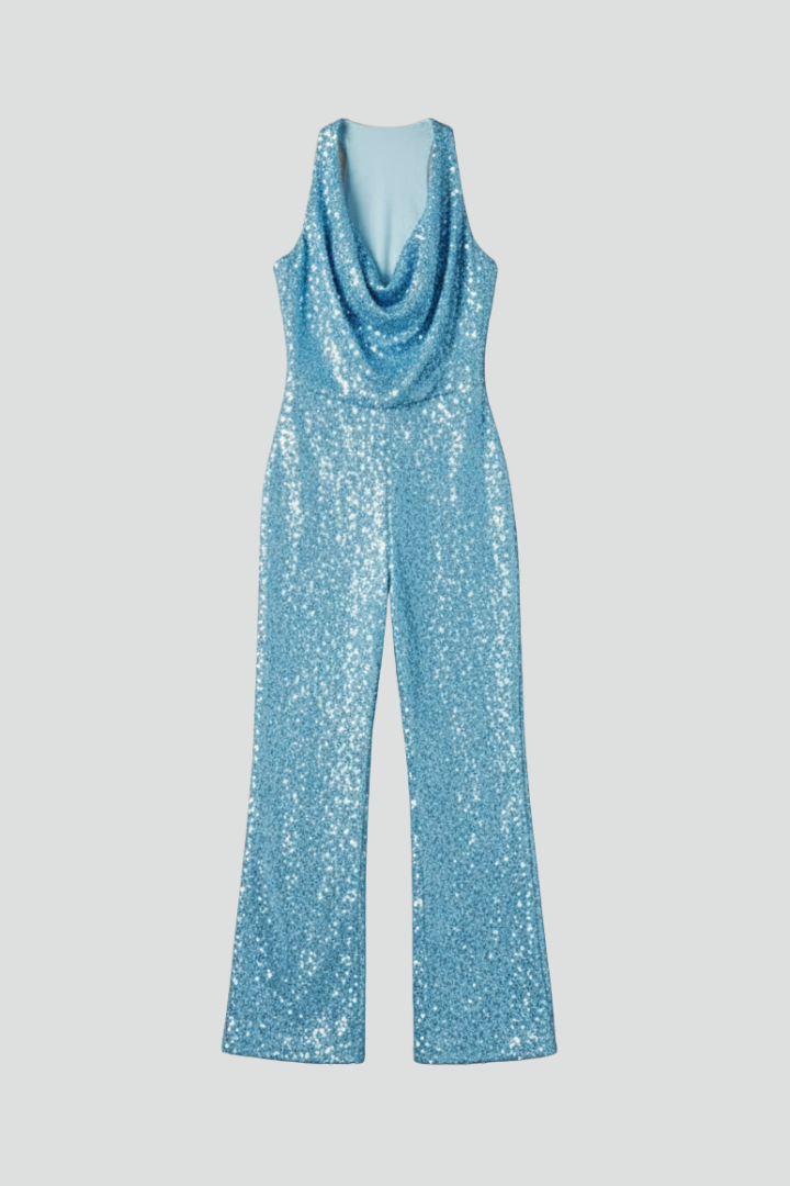Clara | Mono Texturizado de Pierna Ancha con Cuello Halter para Mujer Ideal para Fiestas 1