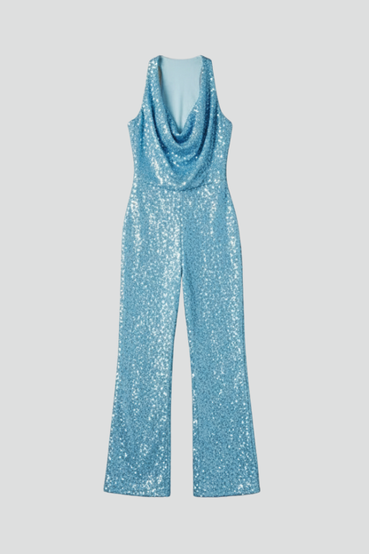 Clara | Mono Texturizado de Pierna Ancha con Cuello Halter para Mujer Ideal para Fiestas 1