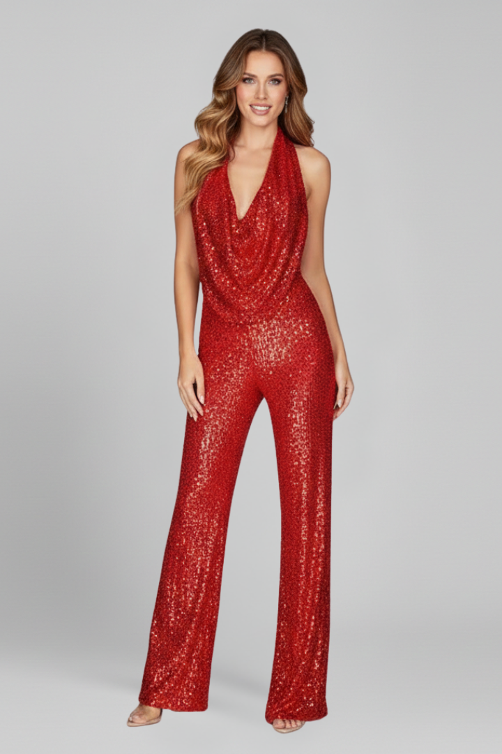 Clara | Mono Texturizado de Pierna Ancha con Cuello Halter para Mujer Ideal para Fiestas 13