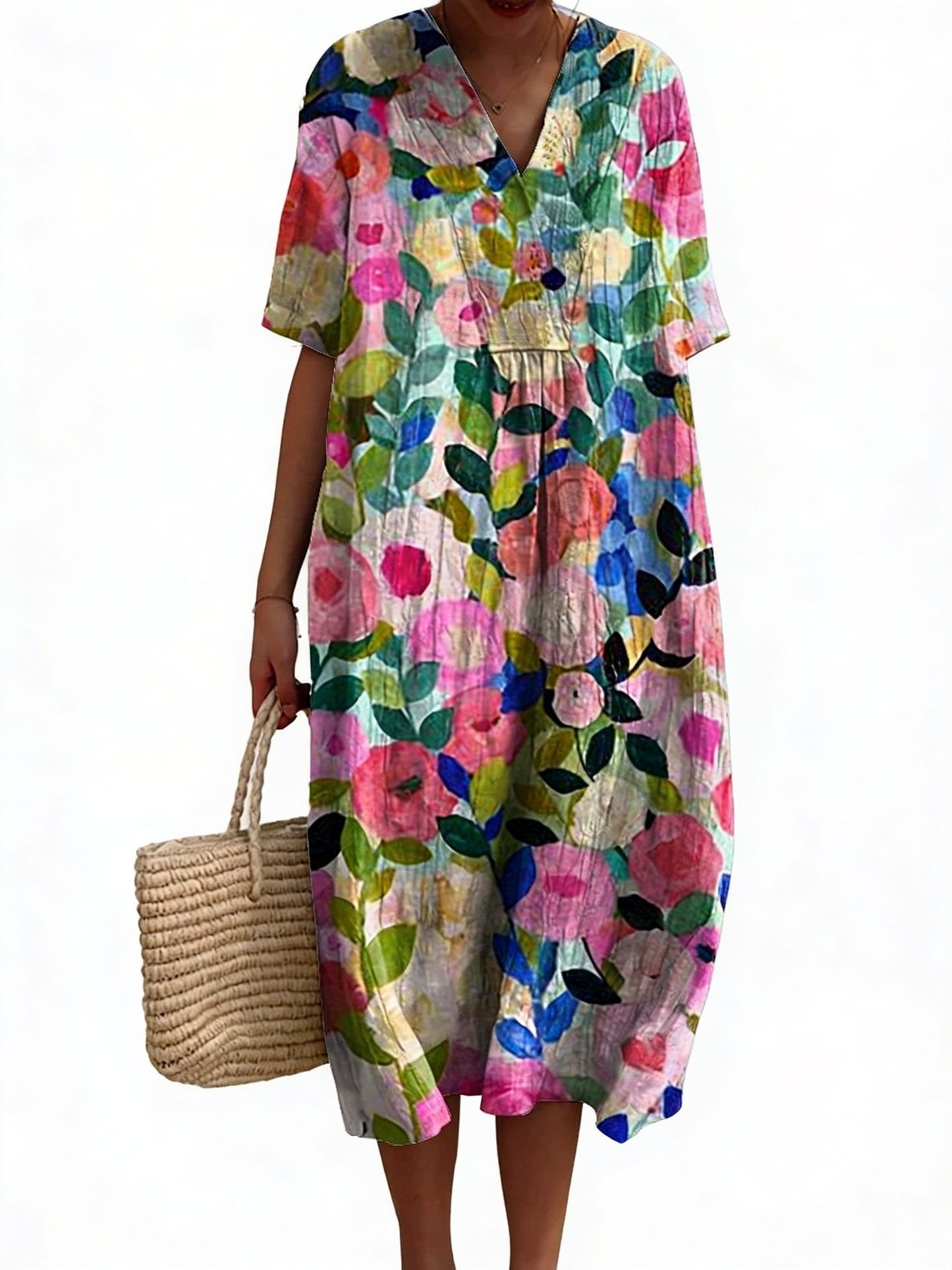Clara | Vestido Midi Floral con Cuello en V para Mujer 1