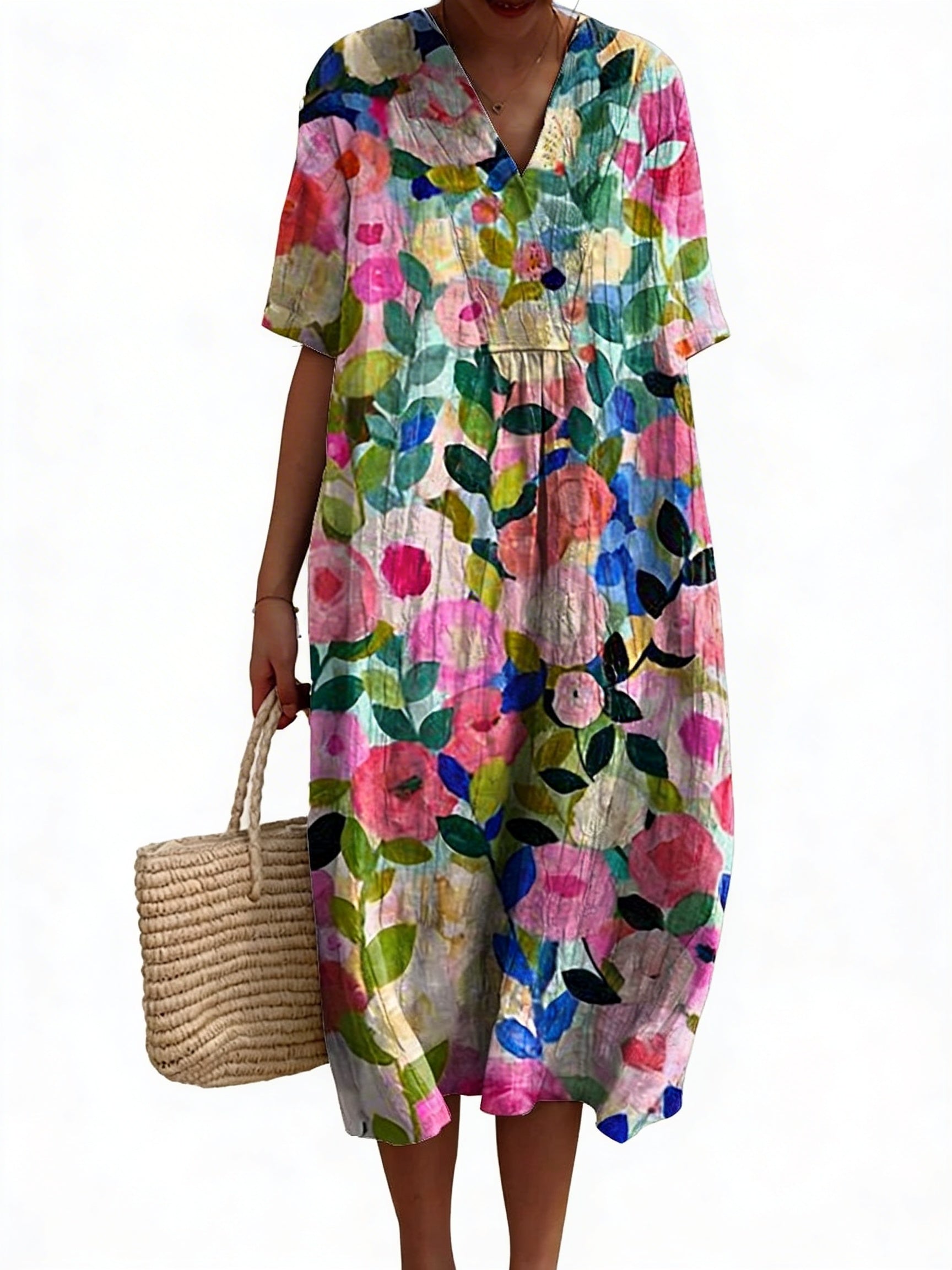 Clara | Vestido Midi Floral con Cuello en V para Mujer 1