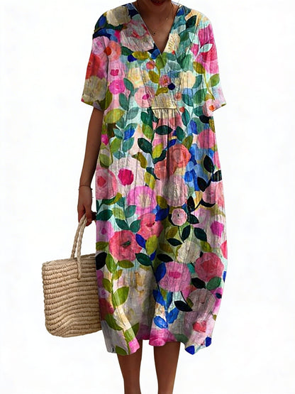Clara | Vestido Midi Floral con Cuello en V para Mujer 1