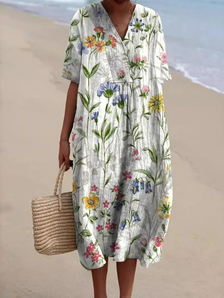 Clara | Vestido Midi Floral con Cuello en V para Mujer 3