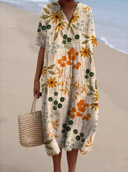 Clara | Vestido Midi Floral con Cuello en V para Mujer 4