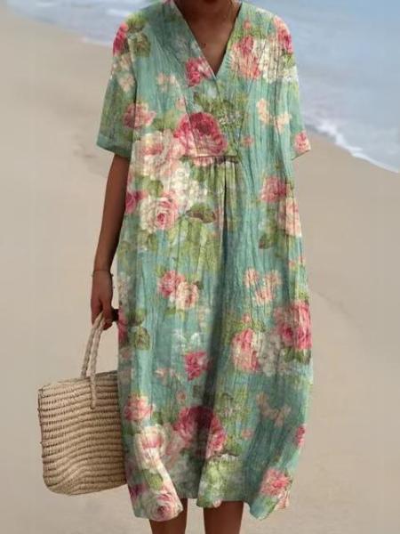 Clara | Vestido Midi Floral con Cuello en V para Mujer 9