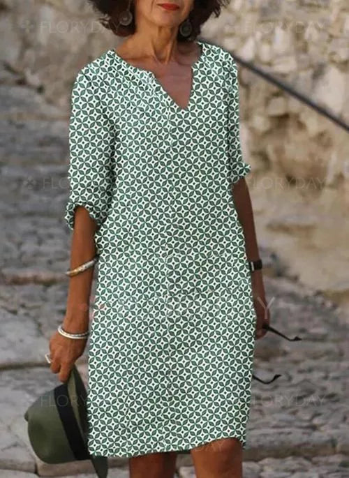Clara | Vestido Midi Geométrico con Escote en V para Mujer 0