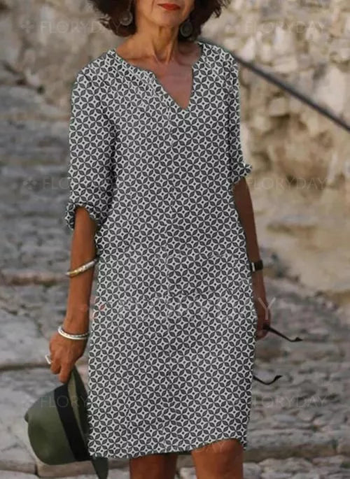 Clara | Vestido Midi Geométrico con Escote en V para Mujer 2