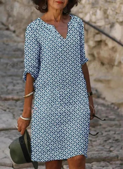 Clara | Vestido Midi Geométrico con Escote en V para Mujer 3