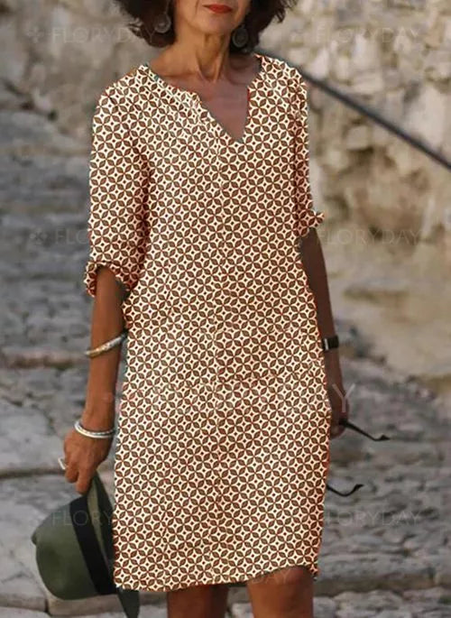 Clara | Vestido Midi Geométrico con Escote en V para Mujer 4