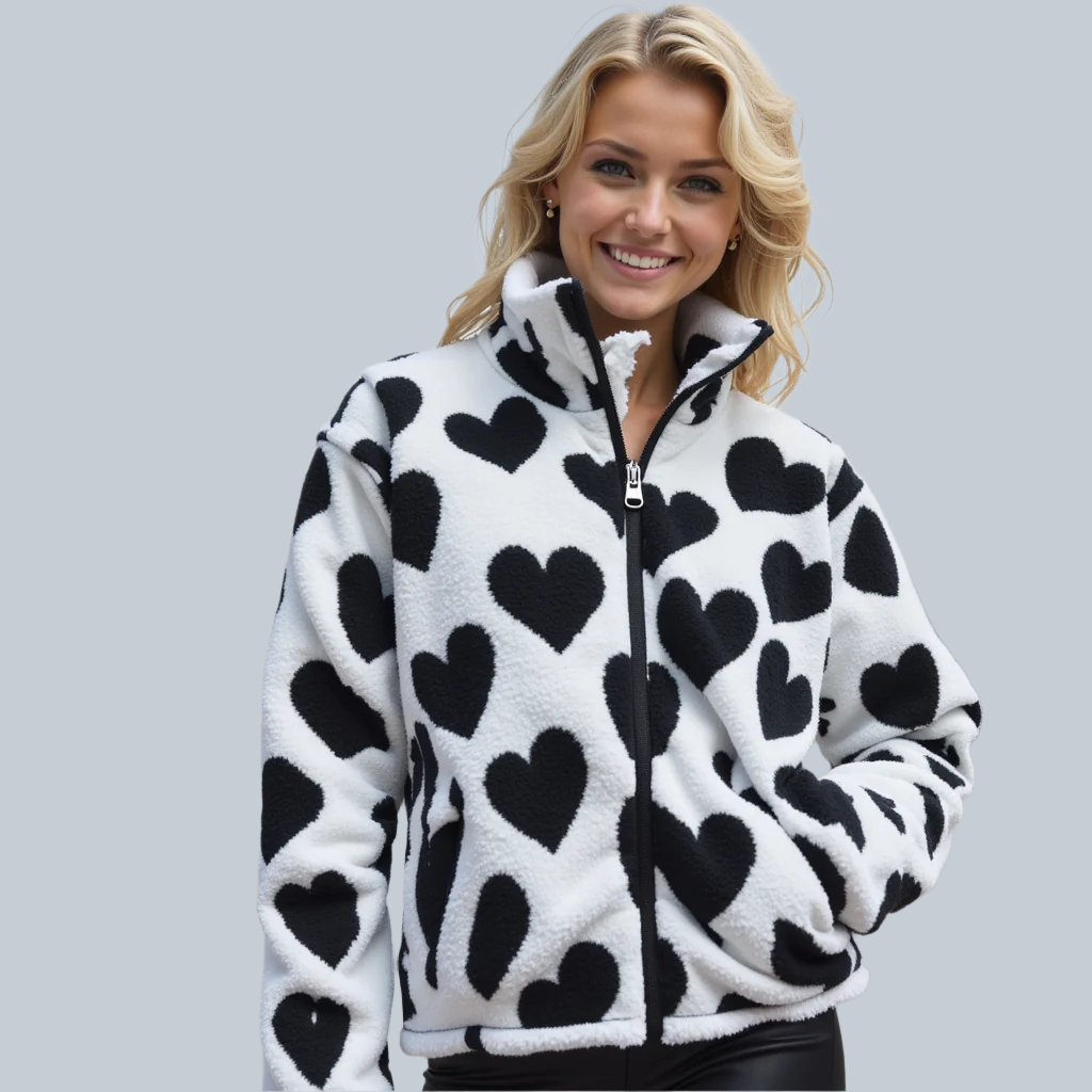 Claudia | Chaqueta Polar con Estampado de Corazones para Mujer 1