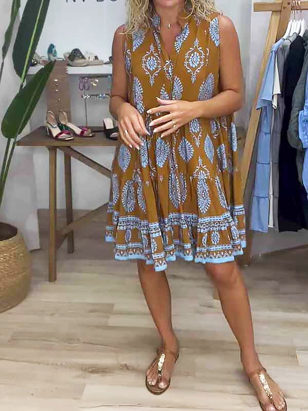 Claudia | Minivestido Sin Mangas con Estampado Bohemio para Mujer 0