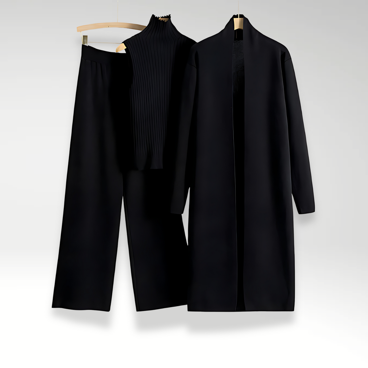 Conjunto Lounge | Conjunto de Tres Piezas con Top de Punto y Abrigo Abierto | Estilo Versátil para Comodidad Diaria 3