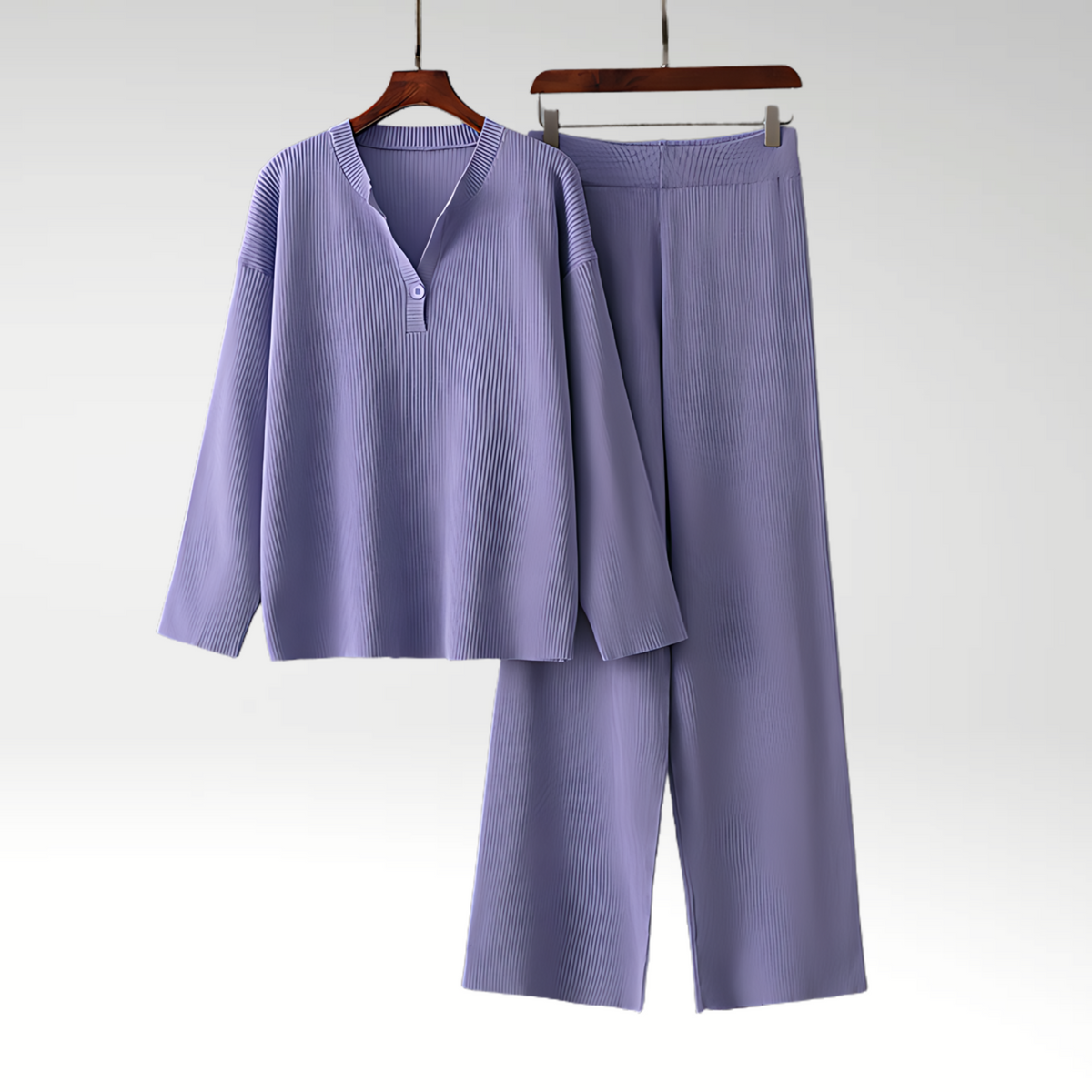 Conjunto Lounge | Top Texturizado con Cuello Abotonado y Pantalones Anchos | Comodidad y Estilo para el Hogar 1