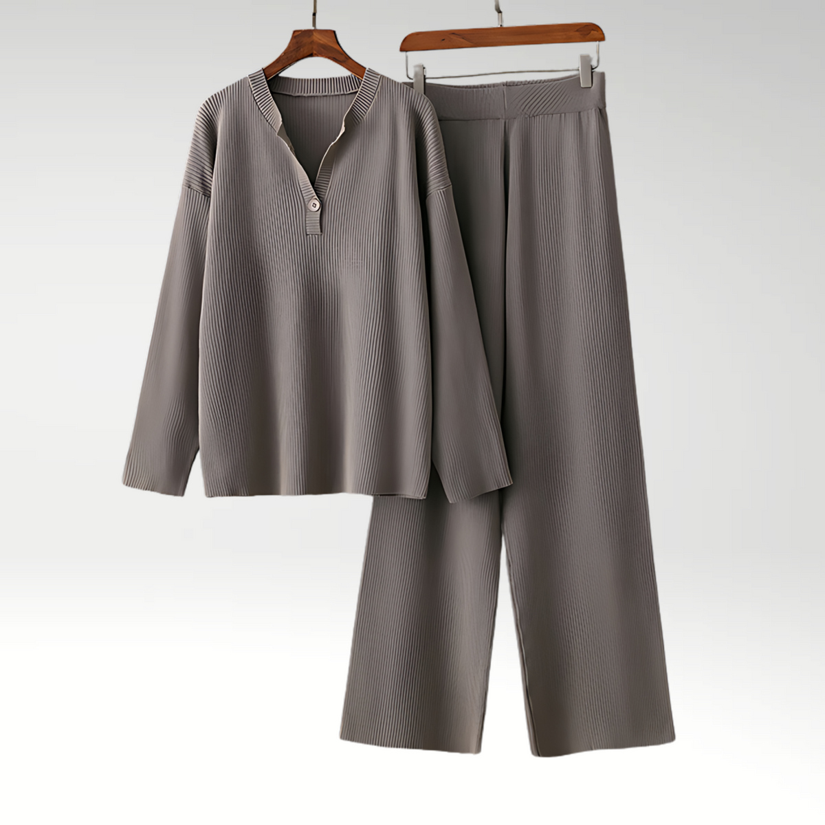 Conjunto Lounge | Top Texturizado con Cuello Abotonado y Pantalones Anchos | Comodidad y Estilo para el Hogar 2