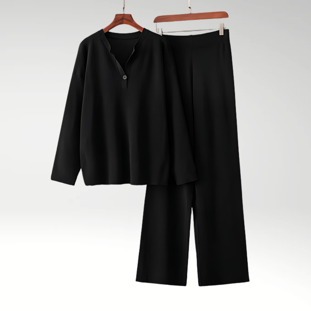 Conjunto Lounge | Top Texturizado con Cuello Abotonado y Pantalones Anchos | Comodidad y Estilo para el Hogar 3