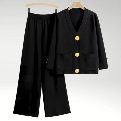 Conjunto Lounge de Punto con Botones y Pantalones Holgados para Comodidad Diaria 1