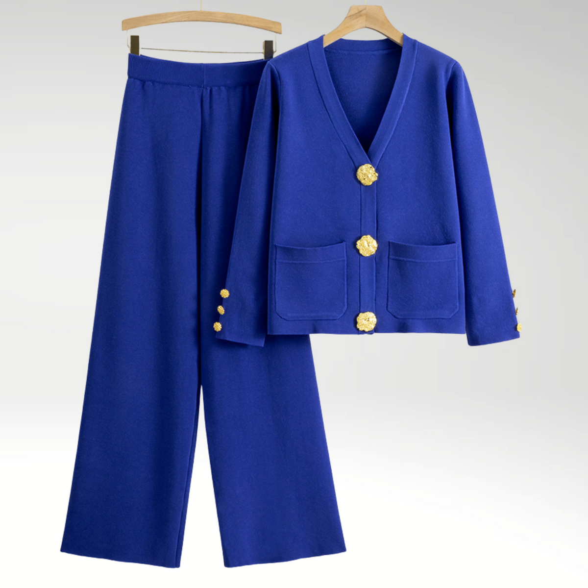 Conjunto Lounge de Punto con Botones y Pantalones Holgados para Comodidad Diaria 2