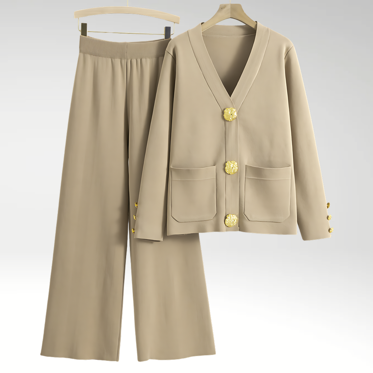 Conjunto Lounge de Punto con Botones y Pantalones Holgados para Comodidad Diaria 4