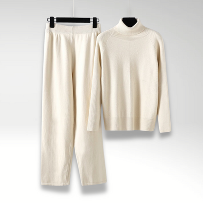 Conjunto Lounge de Punto con Cuello Alto y Pantalones Holgados para Comodidad Diaria 0