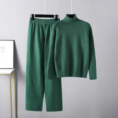 Conjunto Lounge de Punto con Cuello Alto y Pantalones Holgados para Comodidad Diaria 1