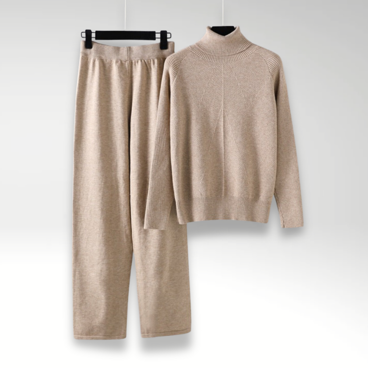 Conjunto Lounge de Punto con Cuello Alto y Pantalones Holgados para Comodidad Diaria 2
