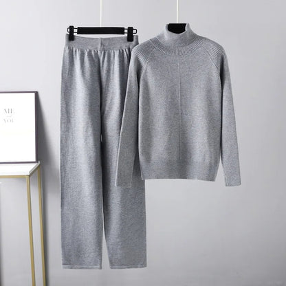 Conjunto Lounge de Punto con Cuello Alto y Pantalones Holgados para Comodidad Diaria 3